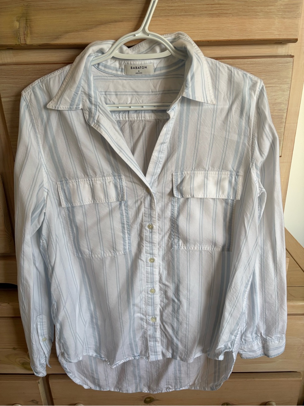Babaton blue and white utility shirt